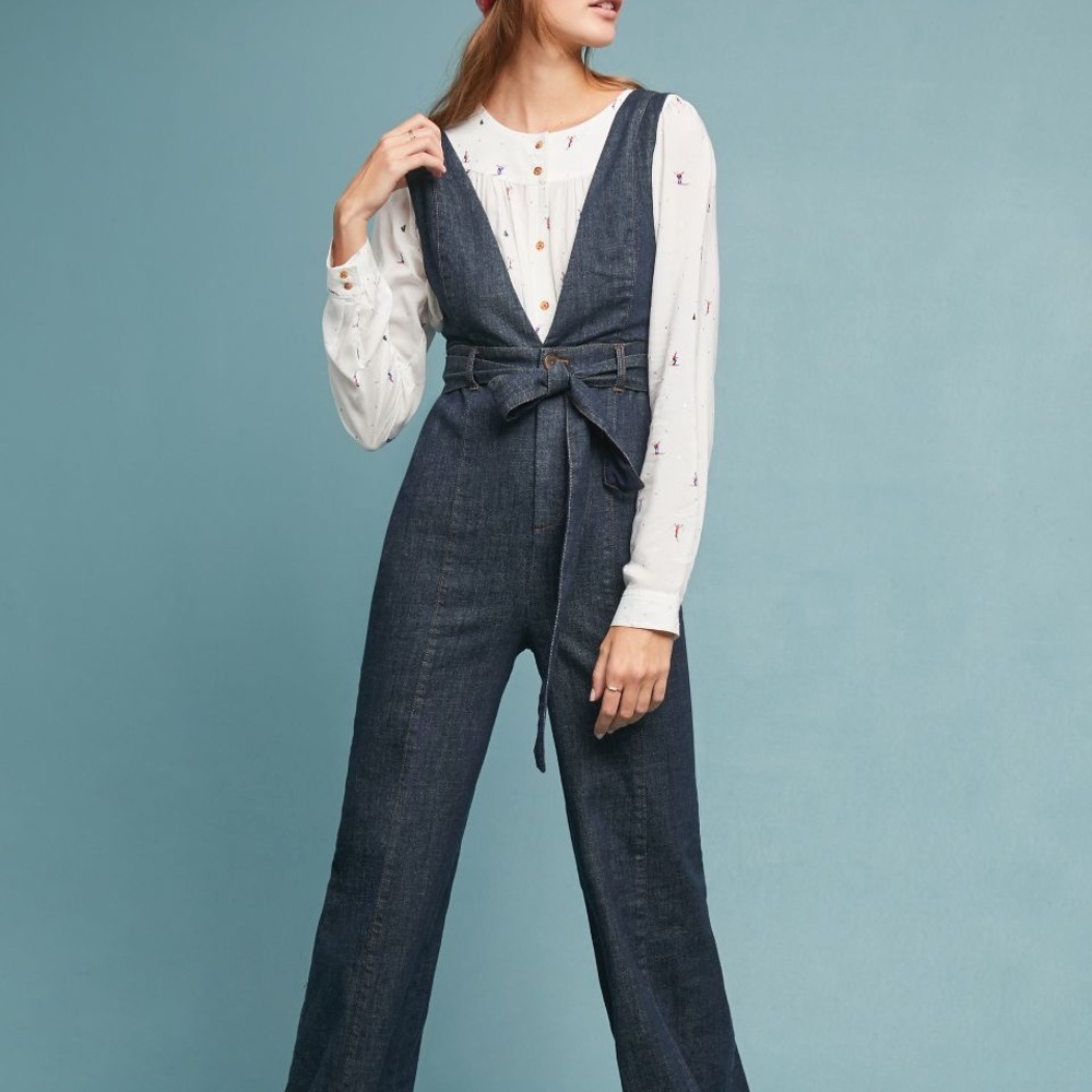 Anthropologie Pilcro Denim Jumpsuit. A-line Silhouette & Plunging V-neck